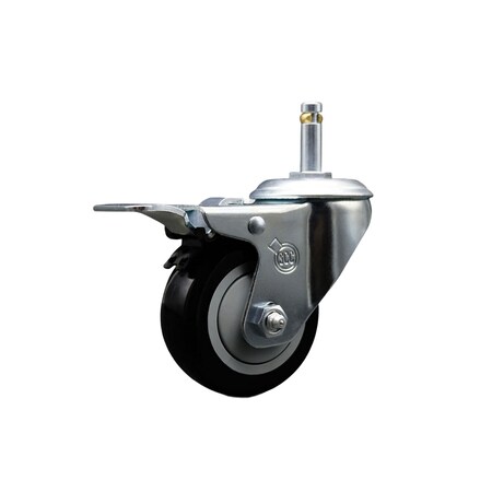 Service Caster 3'' Black Poly Wheel Swivel 7/16'' Stem Caster with Total Lock Brake SCC-GRTTL20S314-PPUB-BLK-716138